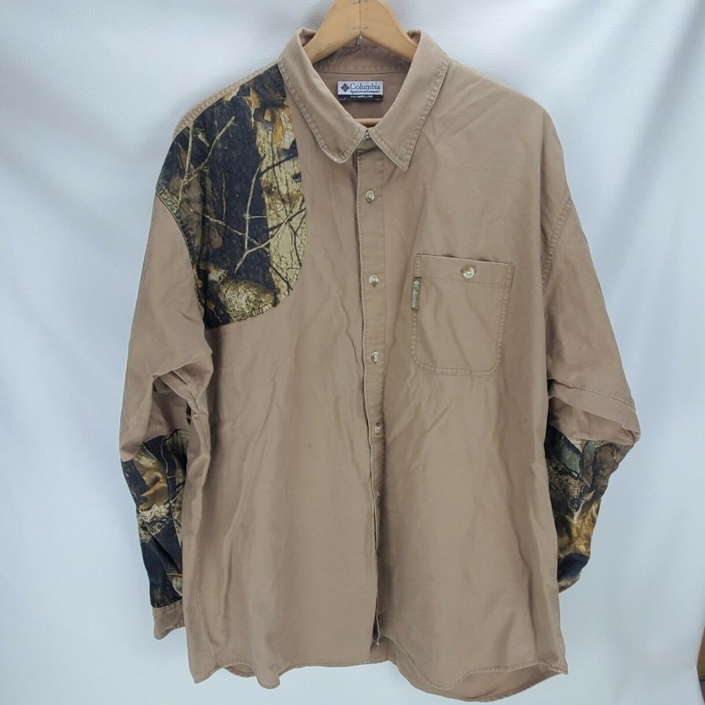 Khaki Camo Chambray LS Button Right Shooting Shirt by Columbia No Size